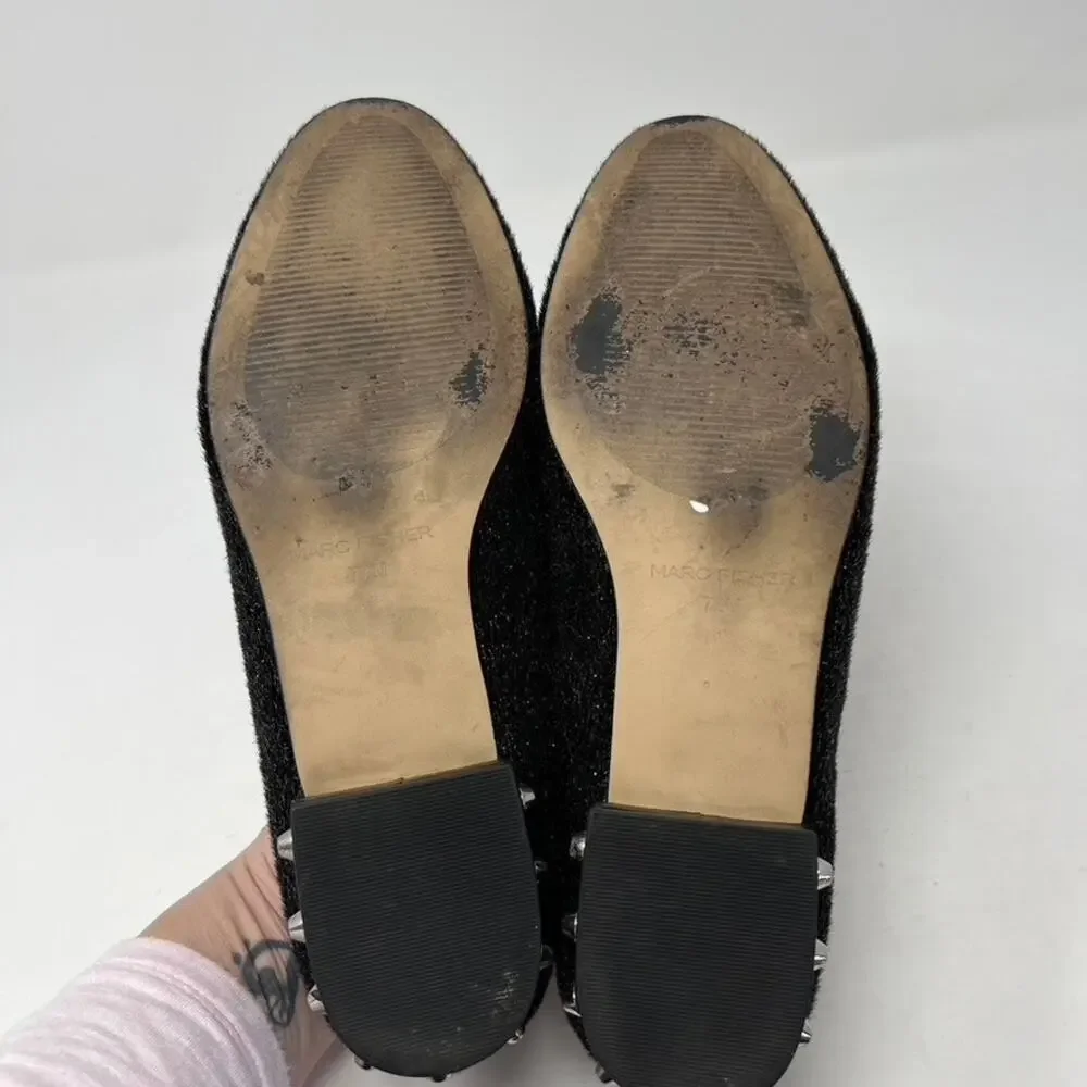 Marc Fisher Black Silver Shimmer Studded Abree Faux Fur Womens Loafers Shoes 7.5